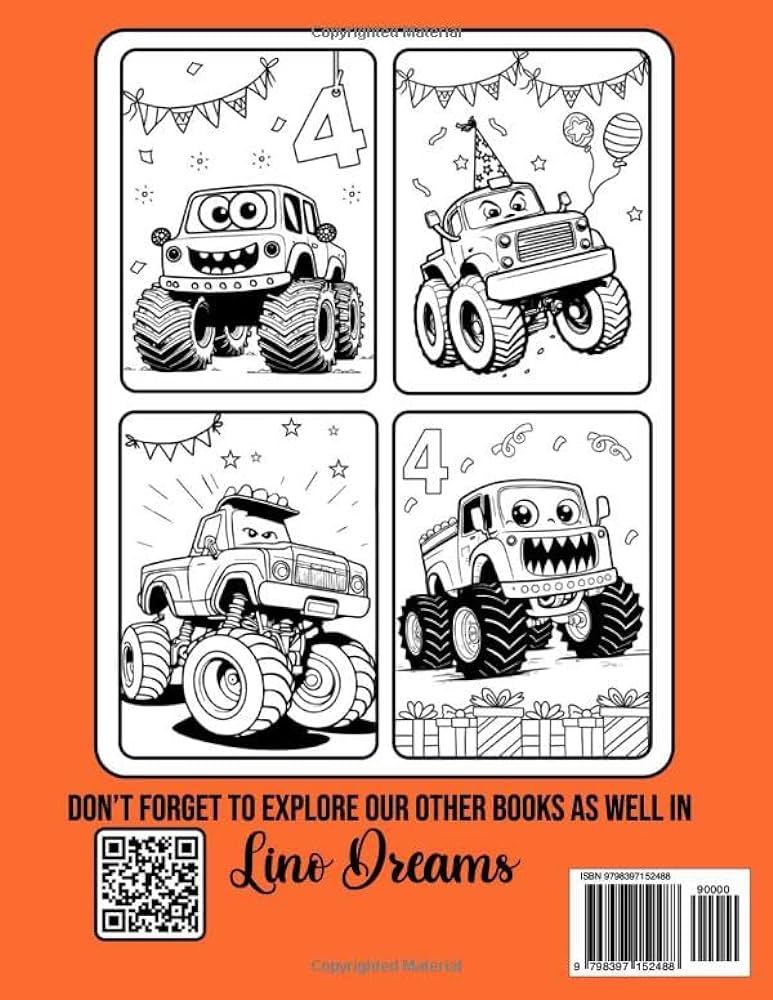 Monster truck birthday coloring book for by dreams lino