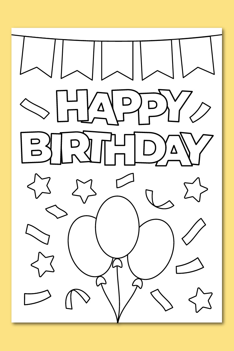 Printable happy birthday coloring card