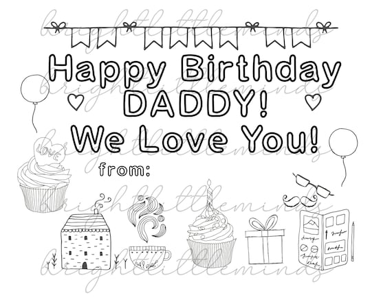 Instant download printable happy birthday daddy diy kids activity coloring gift fun card made by kids letter a pdf download now