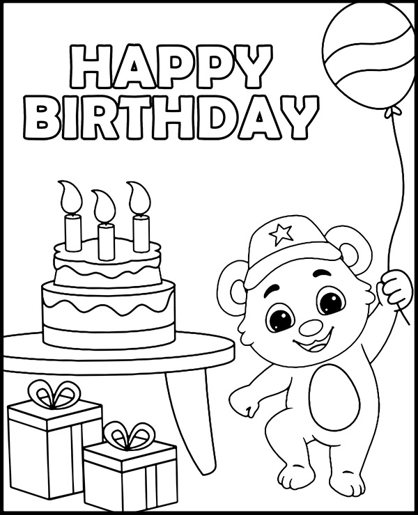 Printable coloring page happy birthday