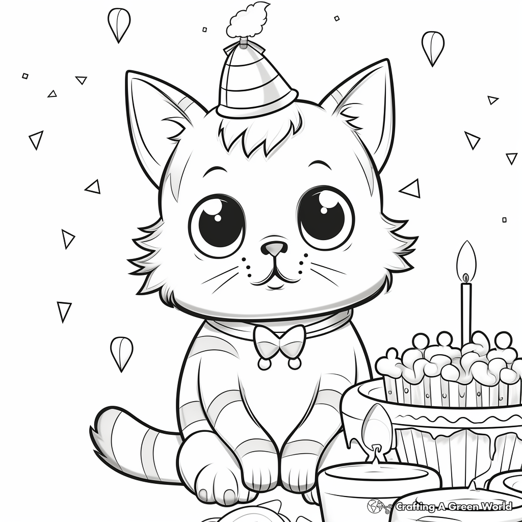 Cat birthday coloring pages