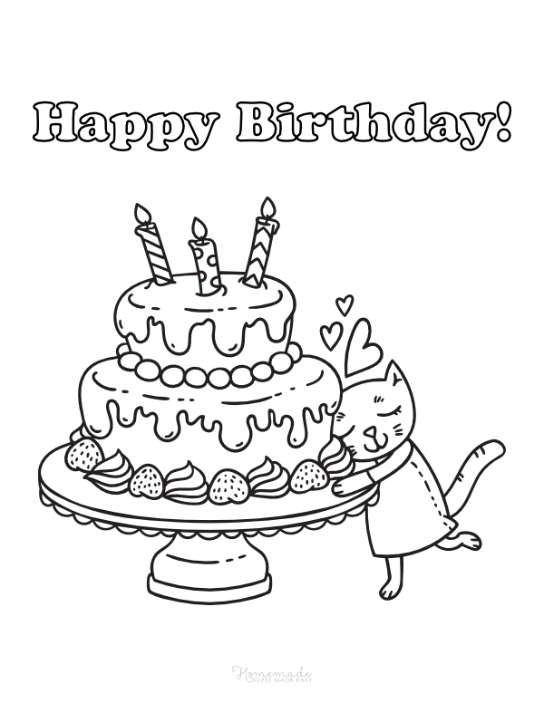 Coloring pages happy birthday coloring pages cute cat cake candles