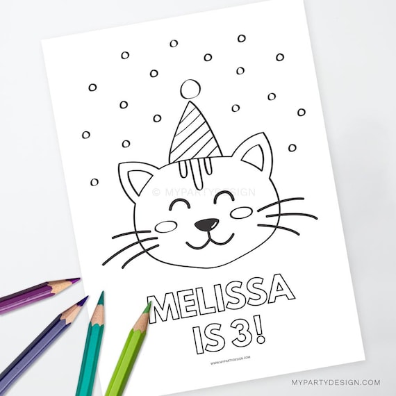 Kitty cat party coloring page kitten adoption activity cat birthday coloring sheet instant download printable pdf with editable text