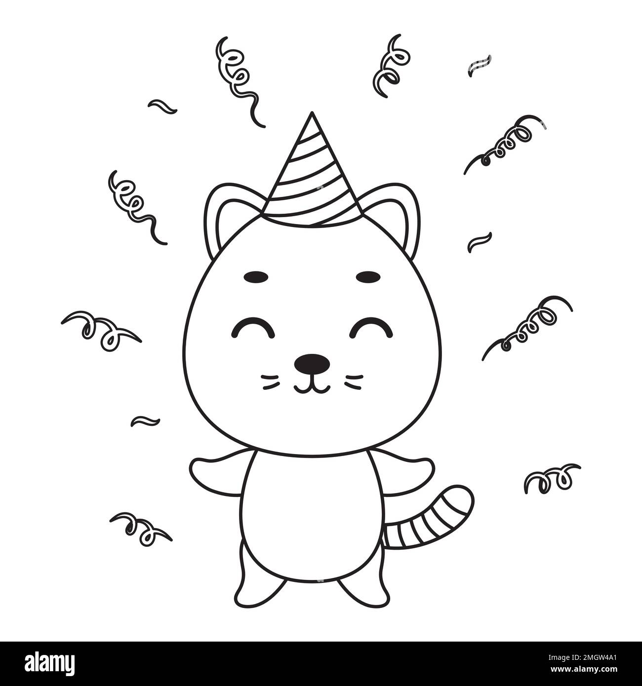 Coloring page cute little cat in birthday hat coloring book for kids educational activity for preschool years kids and toddlers with cute animal ve stock vector image art