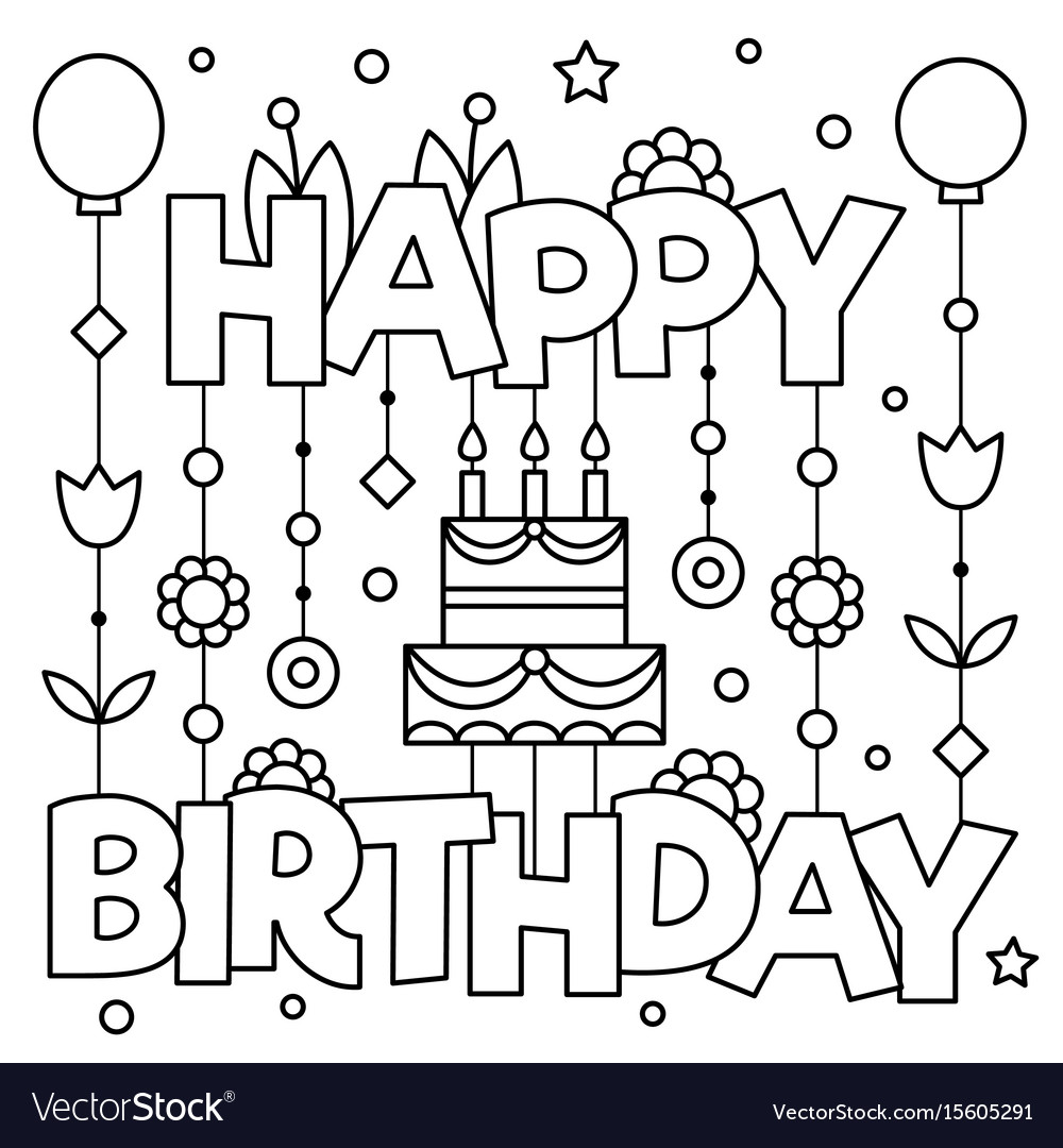 Happy birthday coloring page royalty free vector image