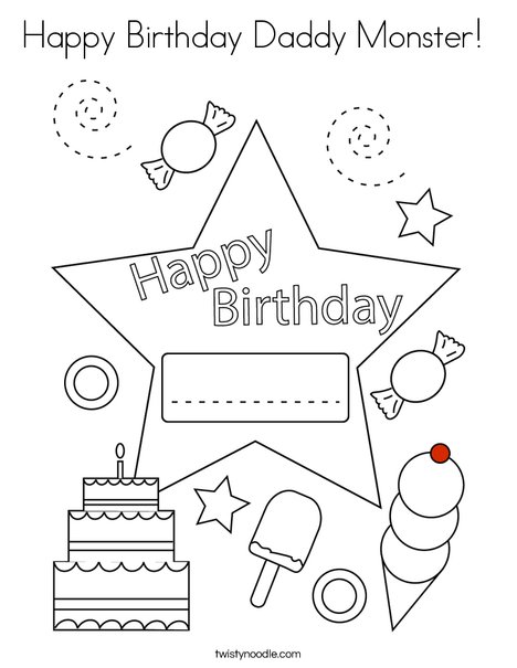 Happy birthday daddy monster coloring page