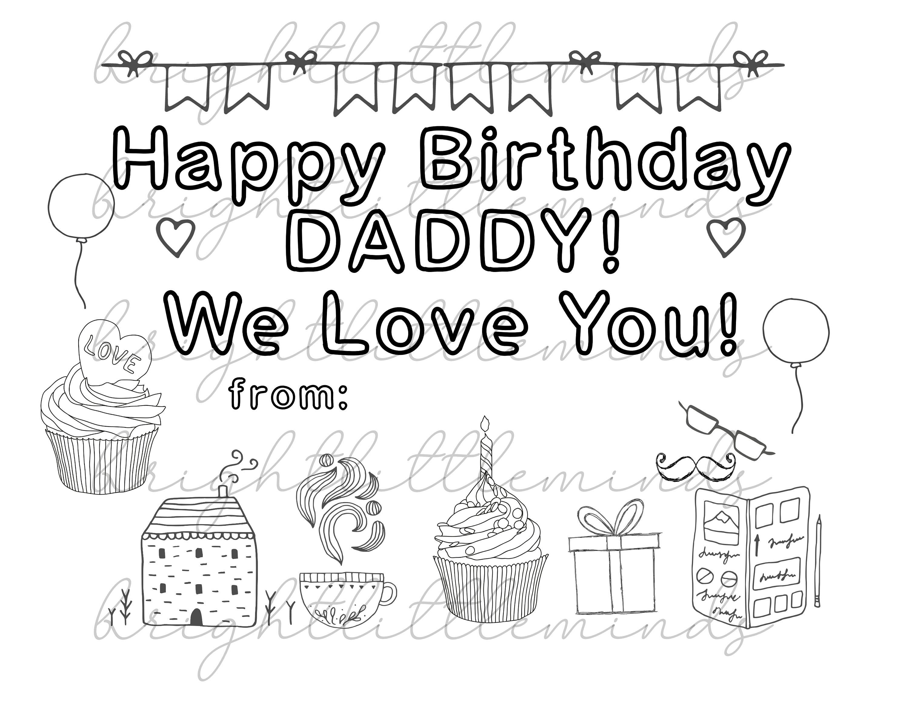 Instant download printable happy birthday daddy diy kids activity coloring gift fun card made by kids letter a pdf