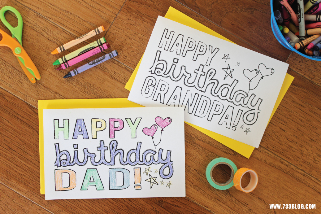 Printable coloring birthday cards for dad grandpa