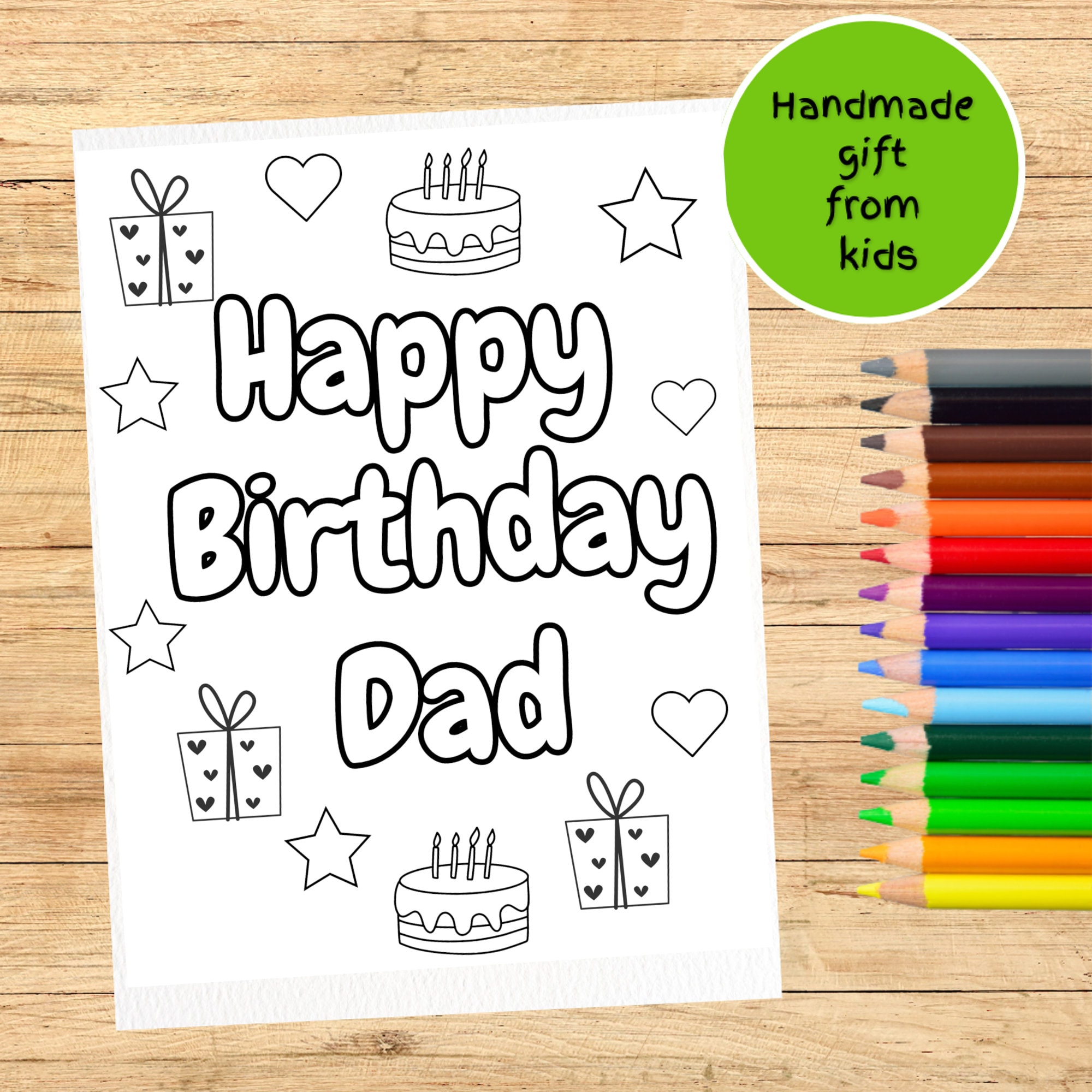 Happy birthday dad printable coloring page for kids colouring sheet cute diy handmade card gift for dads birthday from kids son daughter instant download