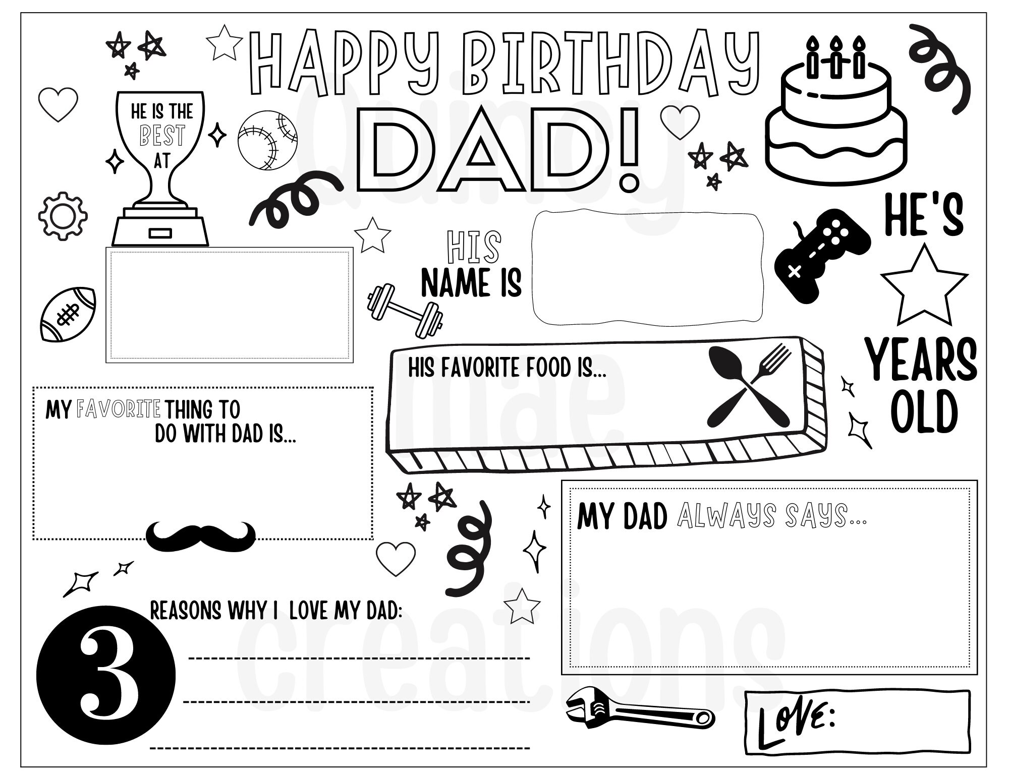 Happy birthday dad coloring page printable all about dad fill in template fathers birthday activity dads birthday printable for kids