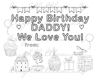 Instant download printable happy birthday daddy diy kids activity coloring gift fun card made by kids letter a pdf