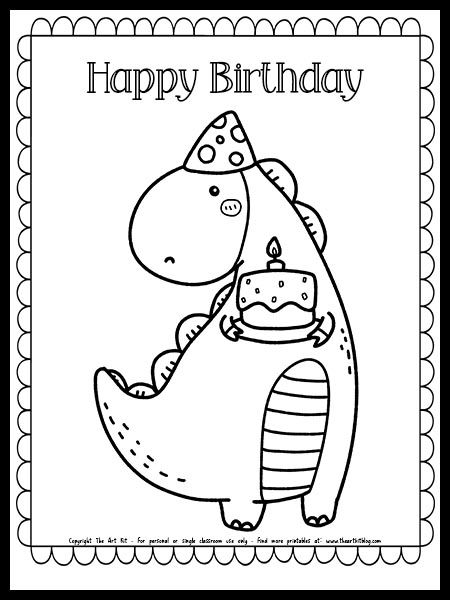 Happy birthday dinosaur free printable coloring page coloring birthday cards happy birthday printable birthday coloring pages