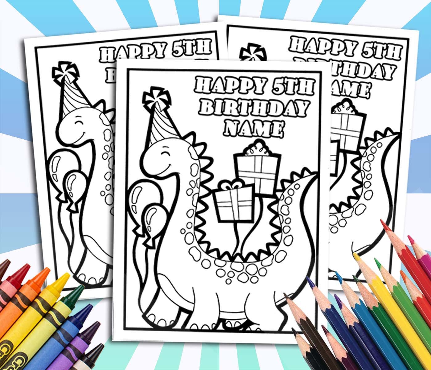 Dinosaur happy birthday coloring pages custom personalized party decor