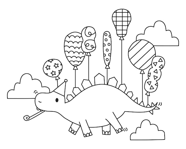 Premium vector flying birthday dinosaur with balloons vector illustration