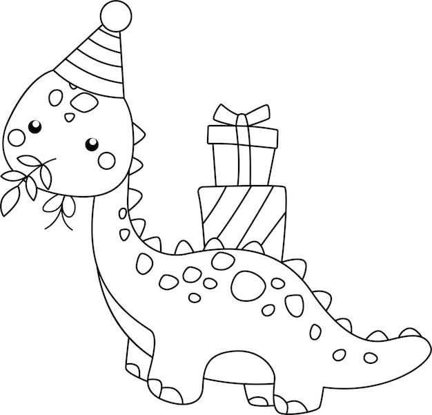 Premium vector a vector of a dinosaur themed birthday celebration in black and white coloring