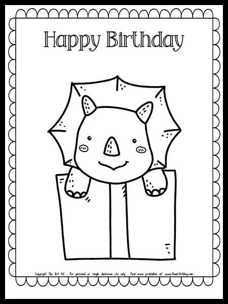 Happy birthday gift dinosaur coloring page â the art kit