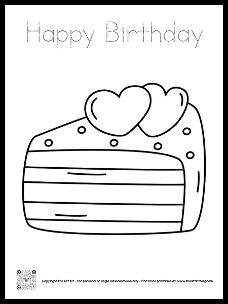 Happy birthday cake coloring pages â dotted font â the art kit