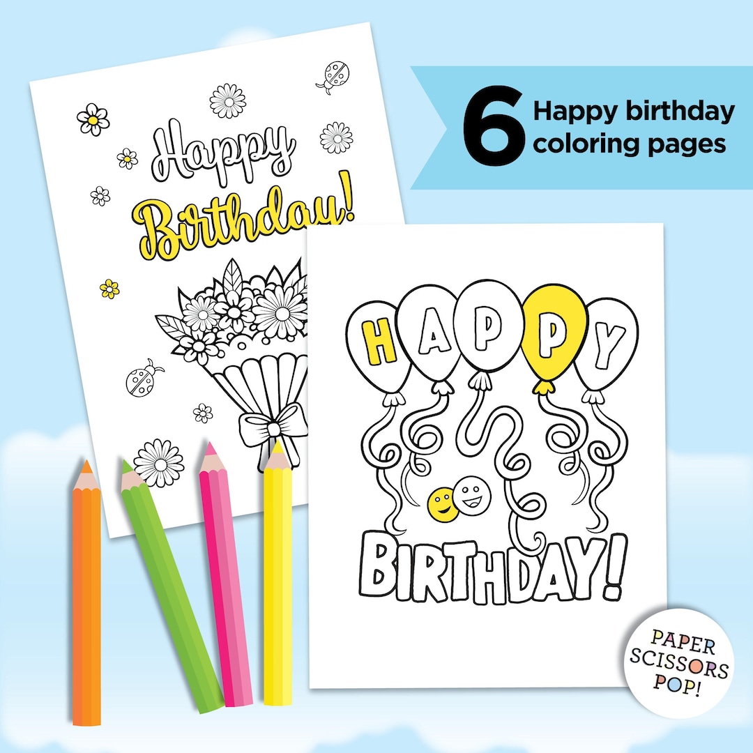 Happy birthday coloring pages for kids pages instant download birthday activity coloring sheets bundle birthday printable activities