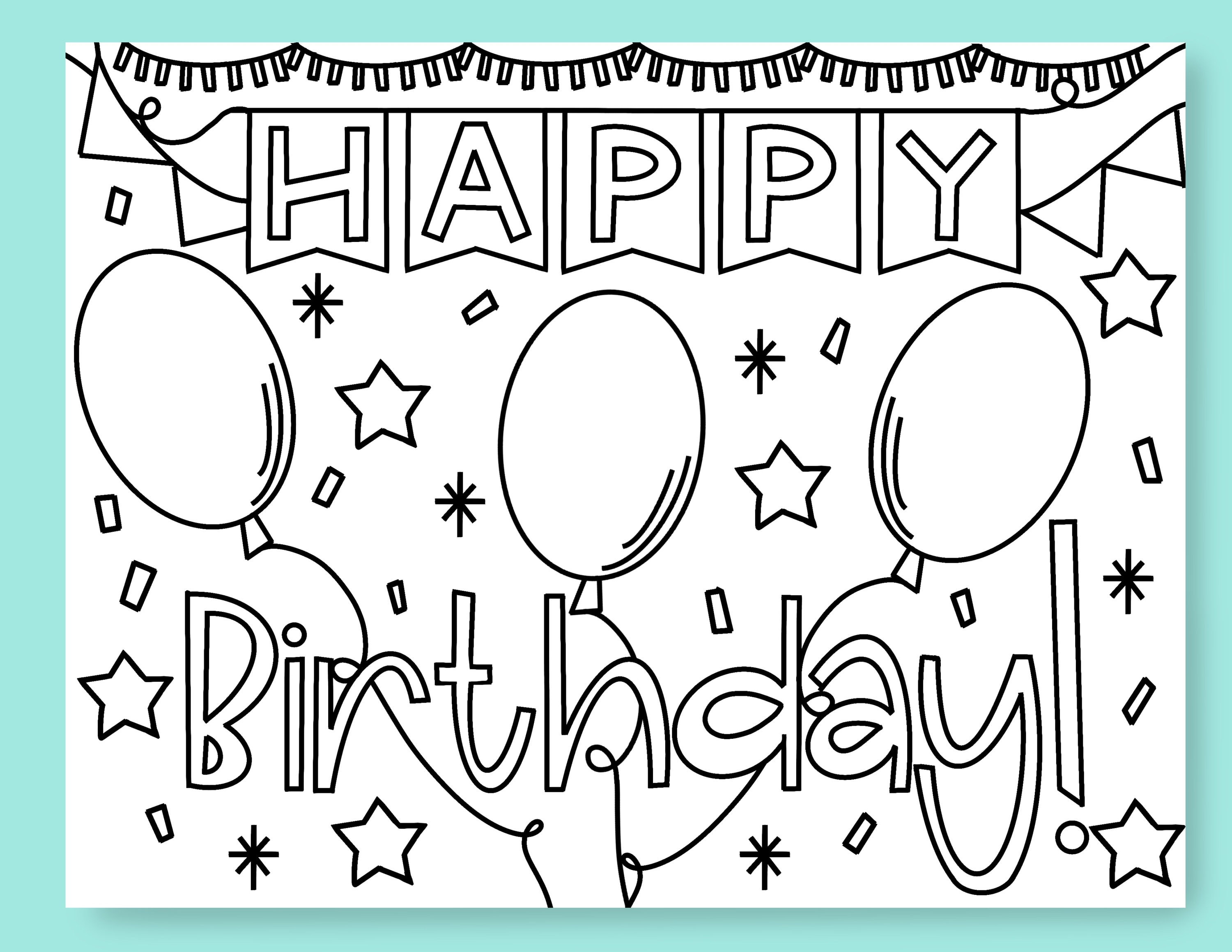 Happy birthday coloring page hand drawn digital download