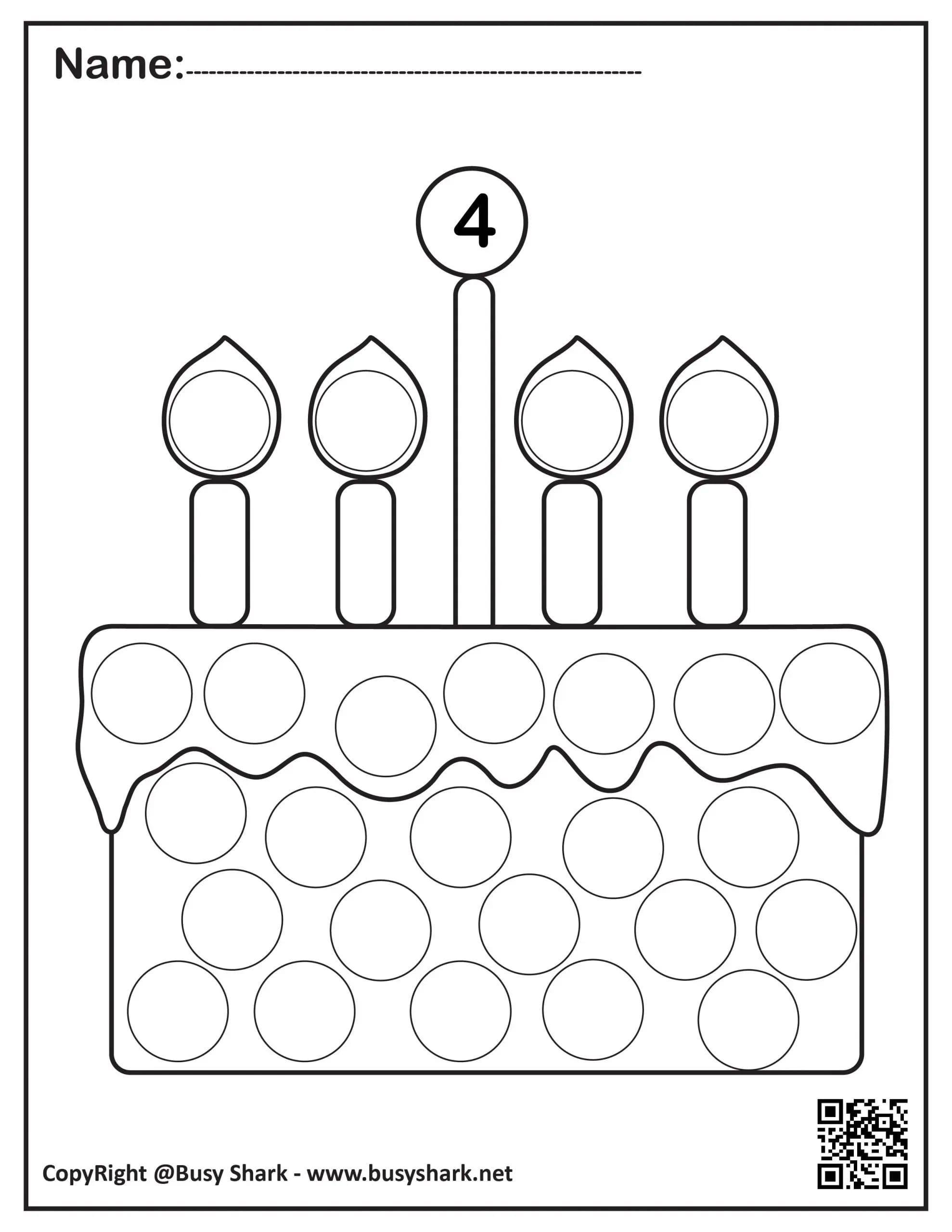 Numbers birthday cake dot activity free coloring pages