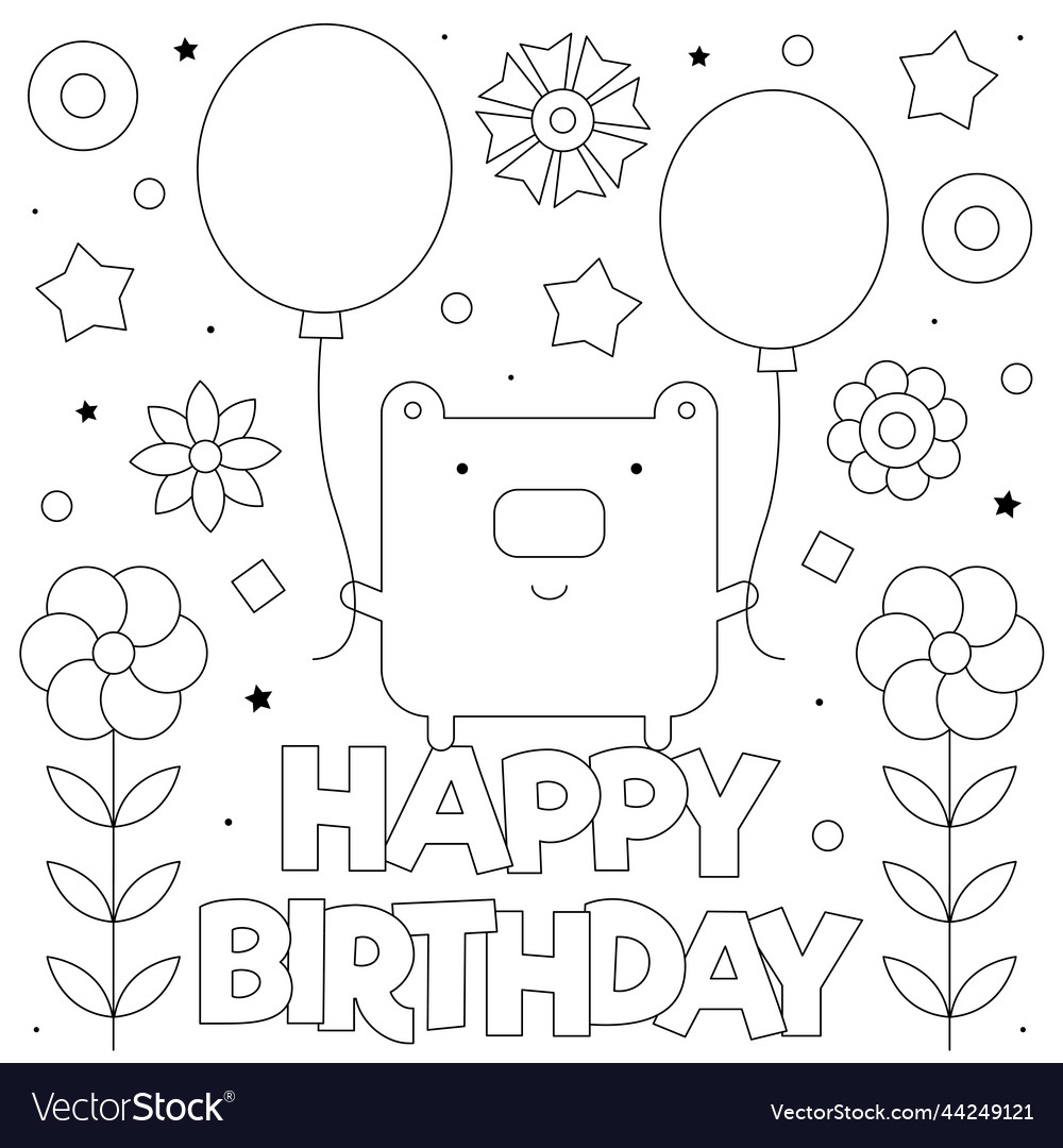 Happy birthday coloring page black and white vector image
