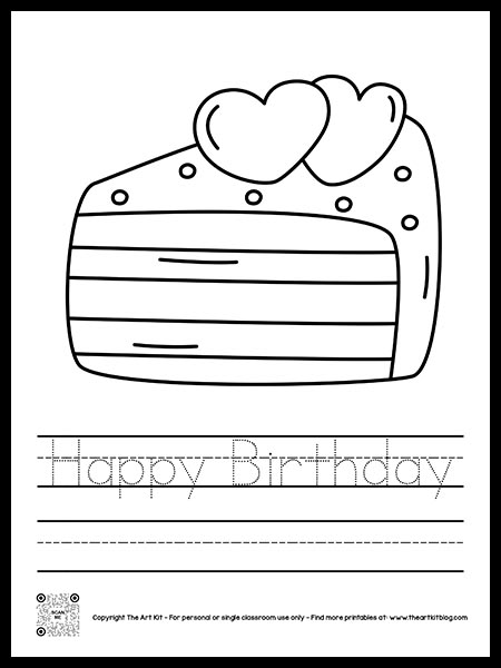 Happy birthday cake worksheet â dotted font â the art kit