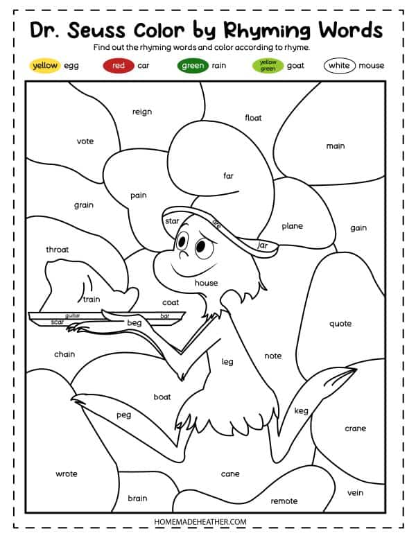 Dr seuss rhyming coloring pages homemade heather