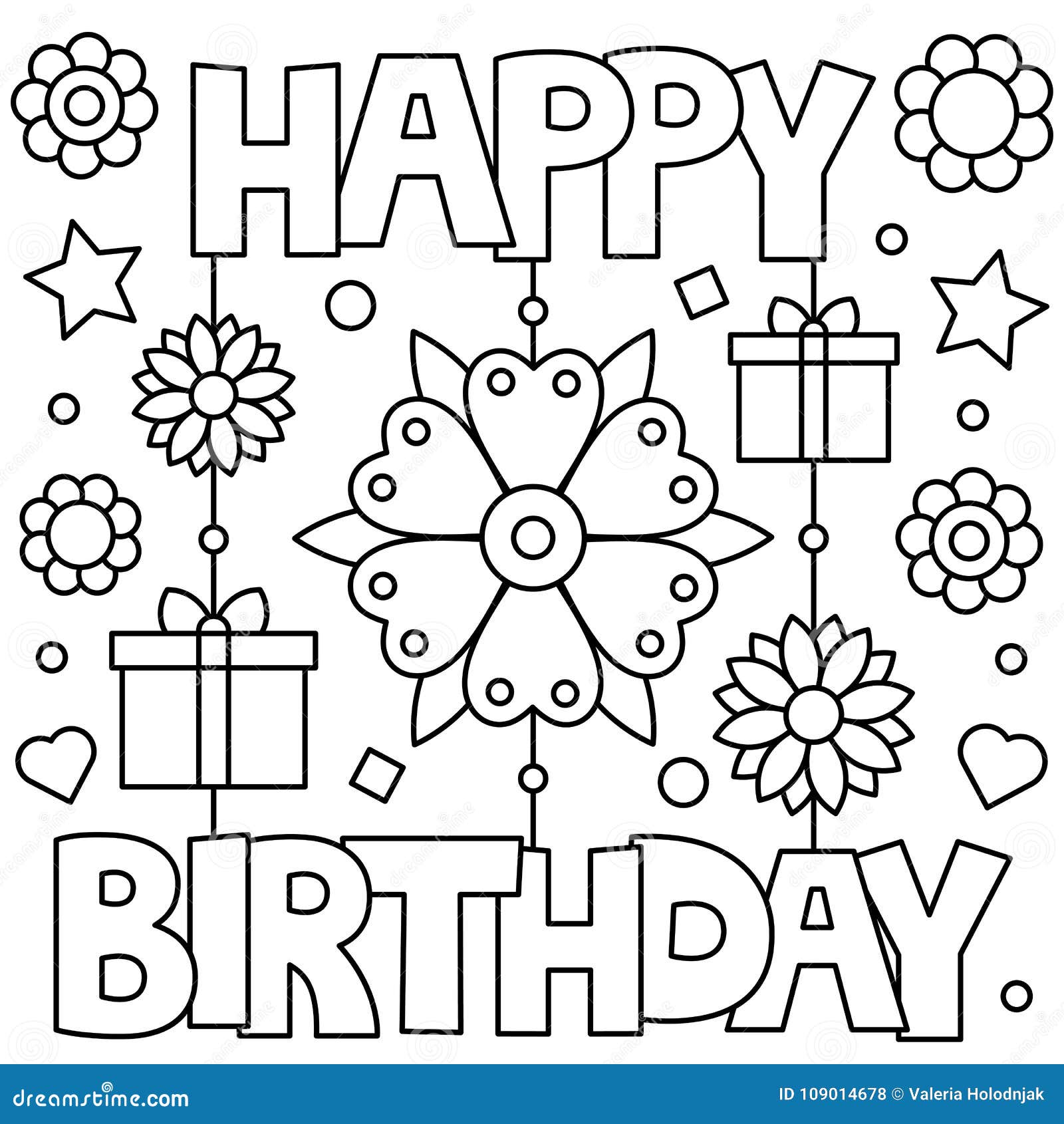 Happy birthday coloring page vector illustration stock vector