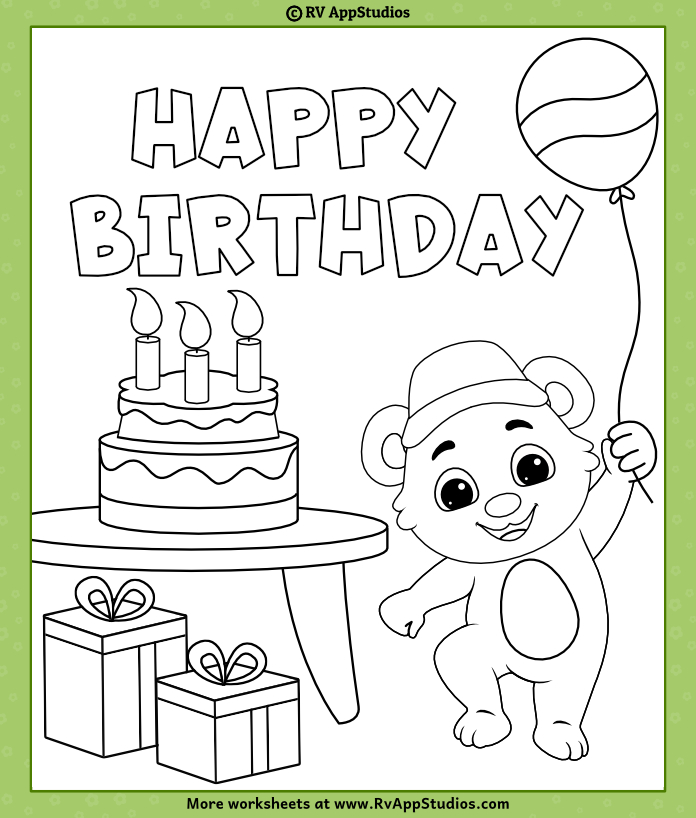 Printable happy birthday coloring page for kids