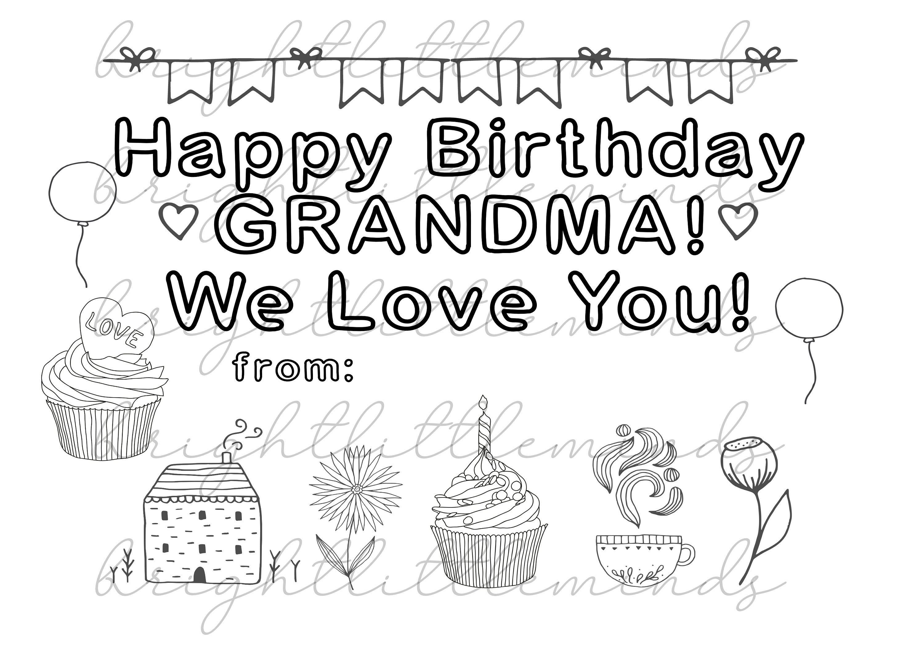 Instant download printable happy birthday grandma diy kids activity coloring gift fun card made by kids letter a pdf