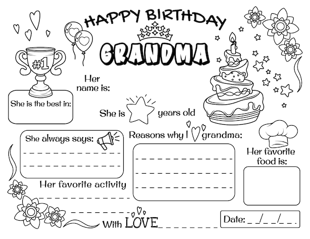 Premium vector happy birthday grandma fill out the worksheet grandmas birthday for her grandchildren