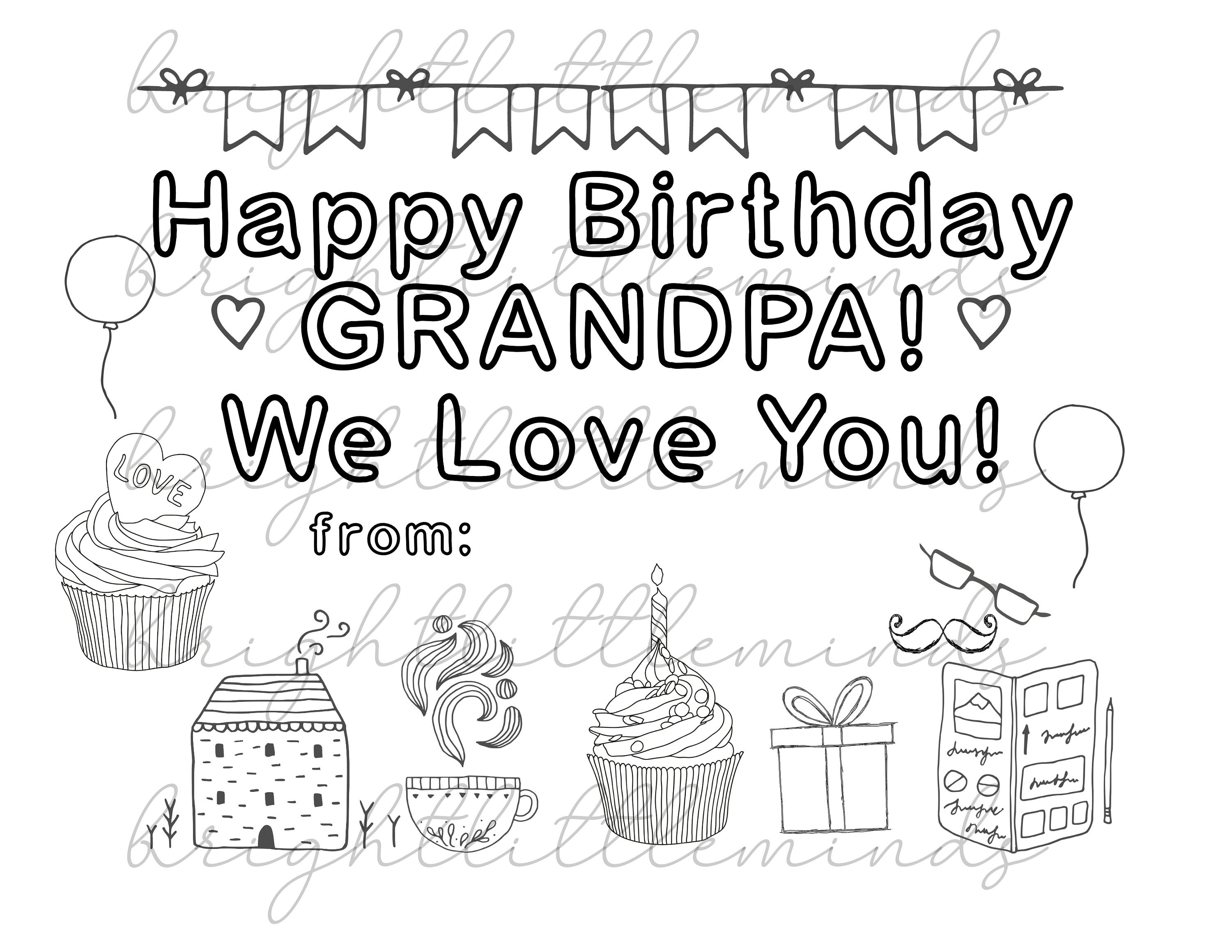 Instant download printable happy birthday grandpa diy kids activity coloring gift fun card made by kids letter a pdf