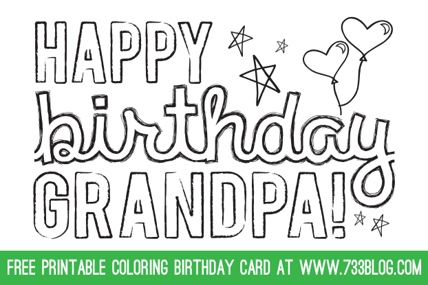 Printable coloring birthday cards for dad grandpa