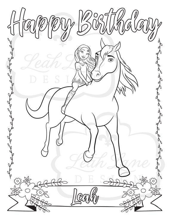 Spirit riding free girls horse party personalized printable coloring sheet coloring page color page party favor printable party game