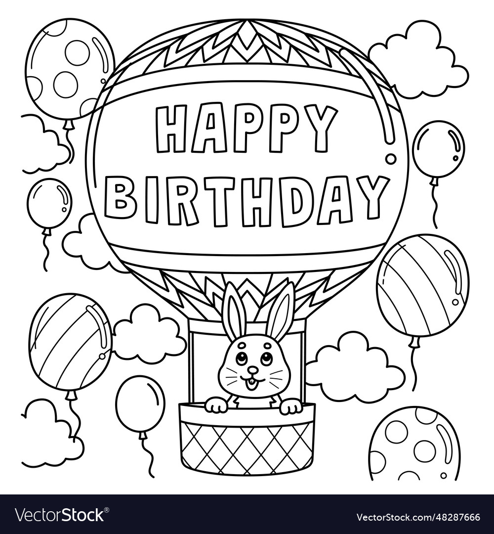 Happy birthday hot air balloon coloring page vector image