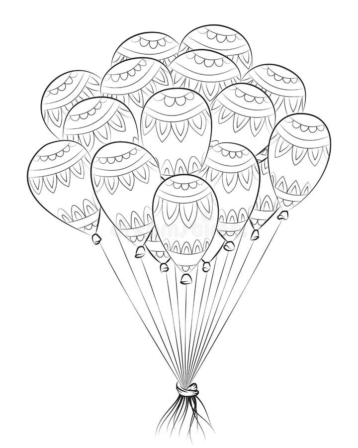 Zen tangle balloon happy birthday zentangle coloring book with air balls stock vector