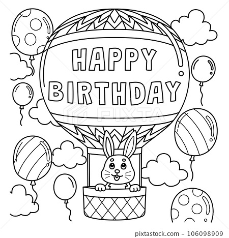 Happy birthday hot air balloon coloring page