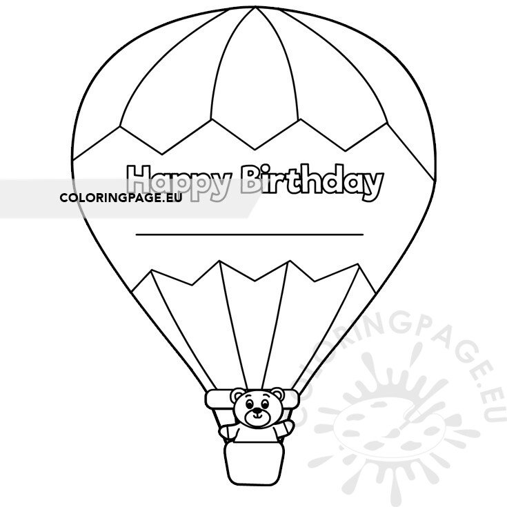 Happy birthday with hot air balloon coloring page