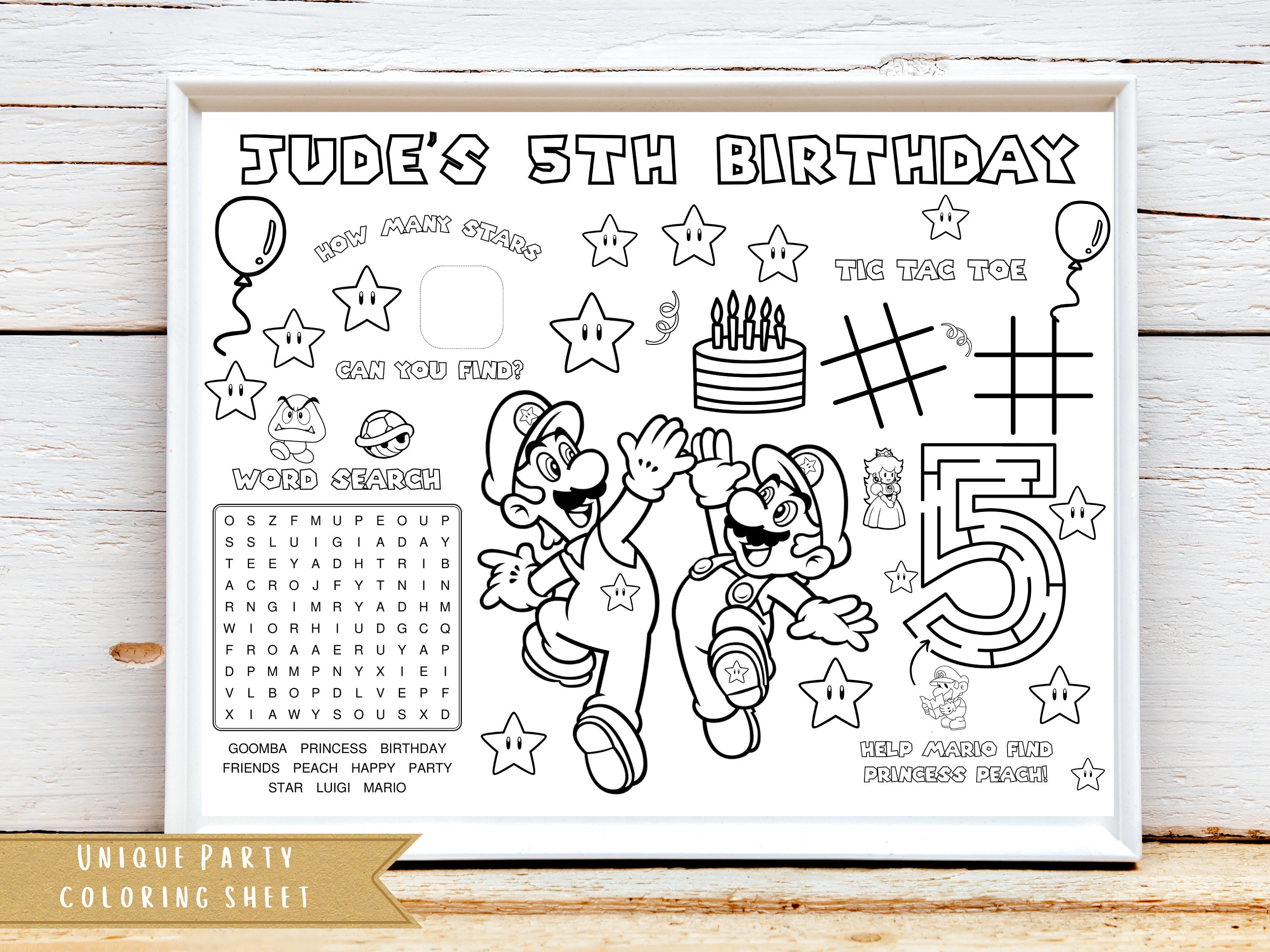 Gaming birthday party coloring sheet super kart party party favor kids activity sheet personalized