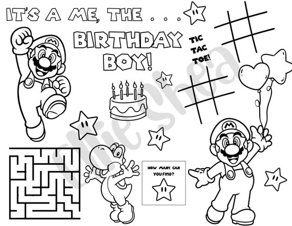 Super mario birthday boy coloring sheet