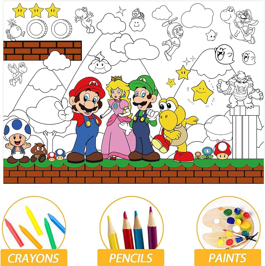 Yopenmoune mario party favors super bros coloring book giant coloring poster large coloring tablecloth huge table cover for mario party favors x inch toys games