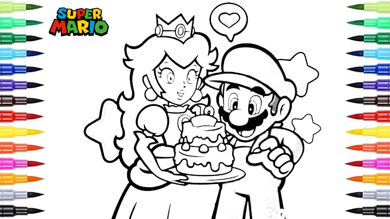 Princess peach surprises super mario super mario birthday coloring pages browser luigi cake