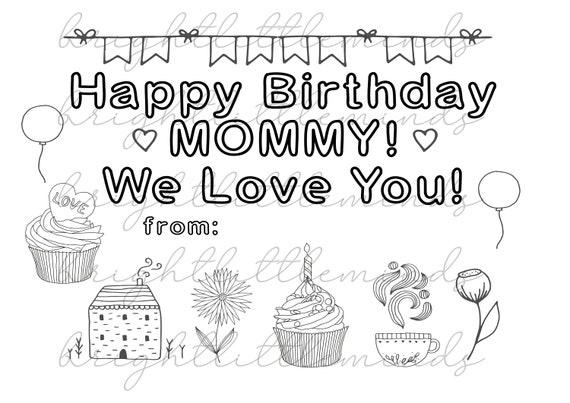 Instant download printable happy birthday mommy diy kids activity coloring gift for mom fun card made by kids letter a pdf download now