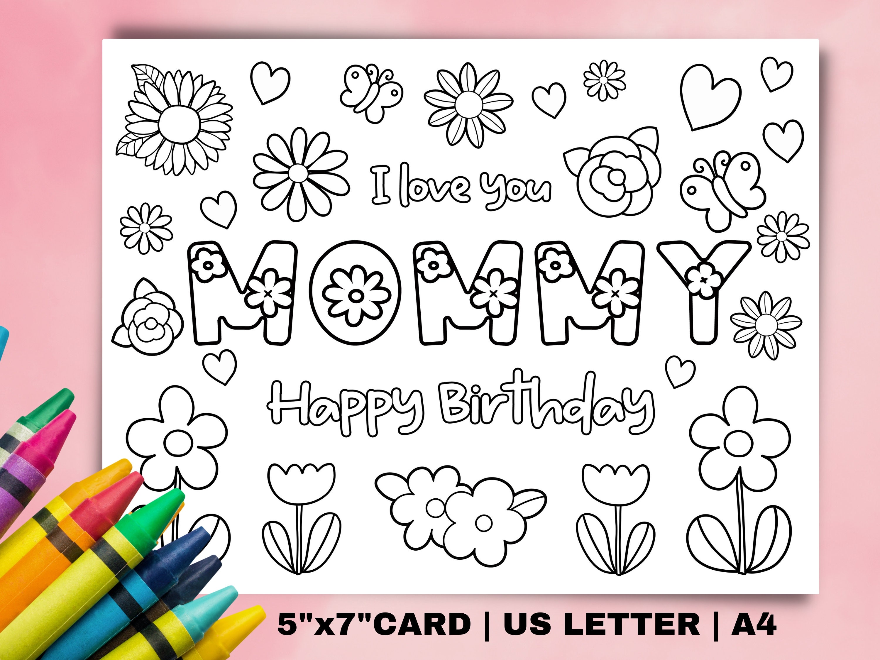 Printable birthday coloring card for mom happy birthday mommy printable card kids craft for mom mom gift from kids digital download