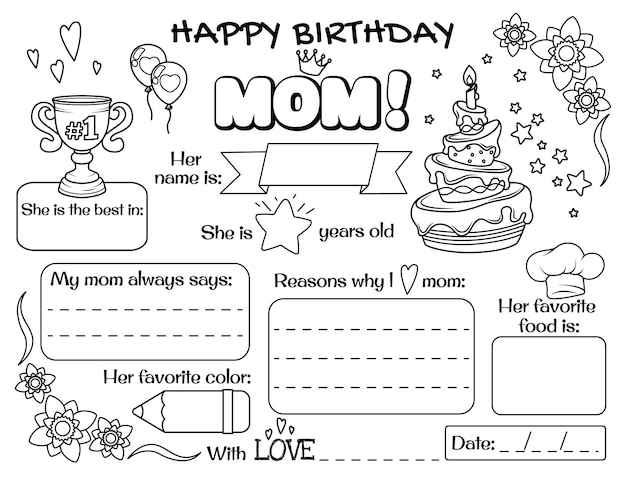 Free happy birthday mommy coloring pages for kids