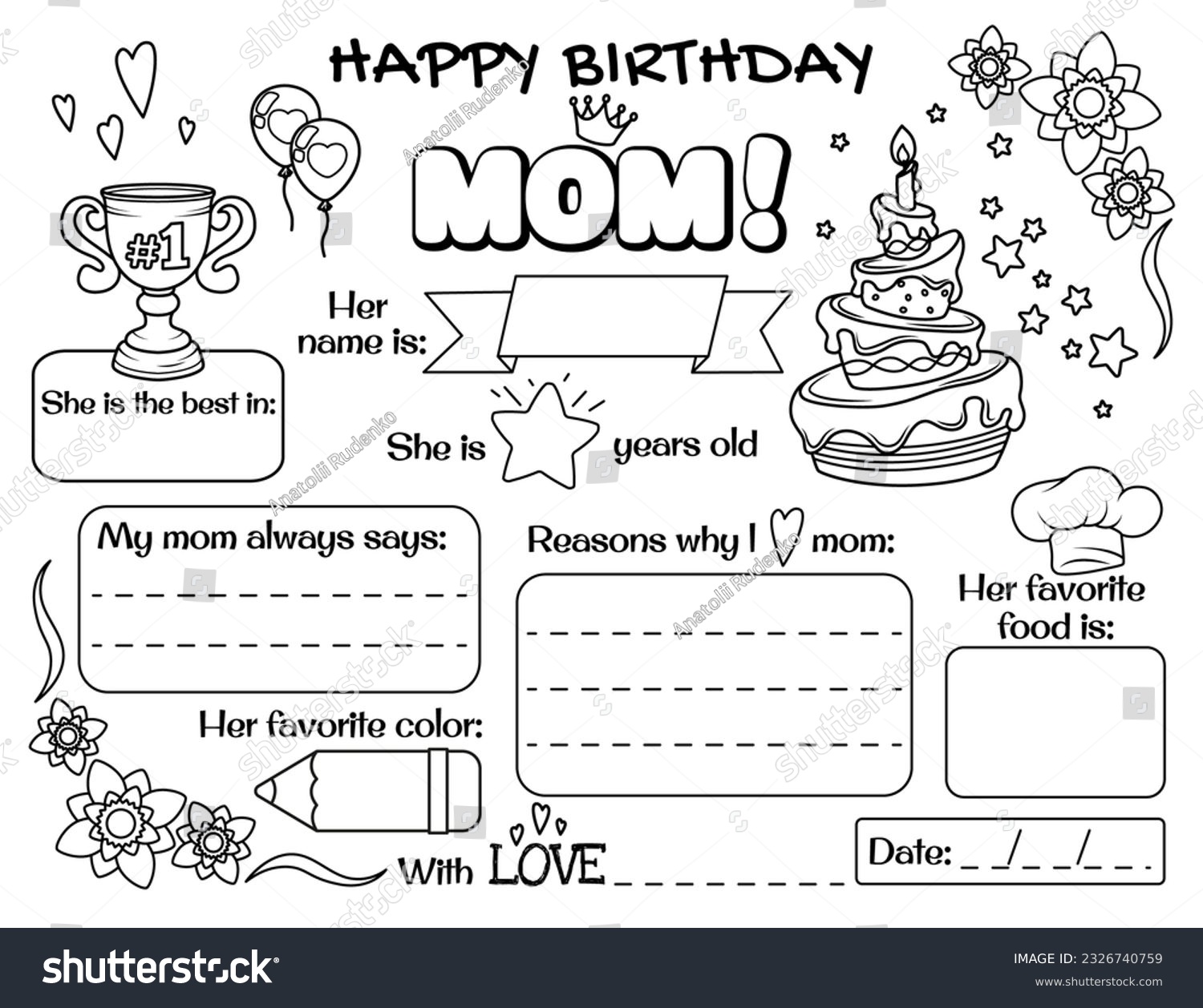 Printable coloring birthday cards mom images stock photos d objects vectors