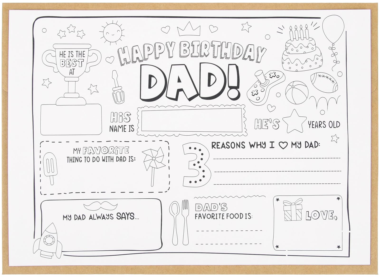 Cjm happy birthday dad colorg page all about dad fill template fathers birthday activity dads birthday card for kids toys games