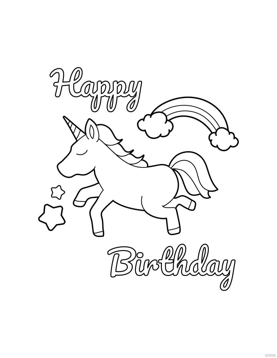 Free happy birthday unicorn coloring page