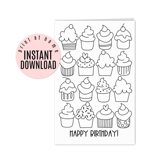 Happy birthday card printable coloring page digital card download now