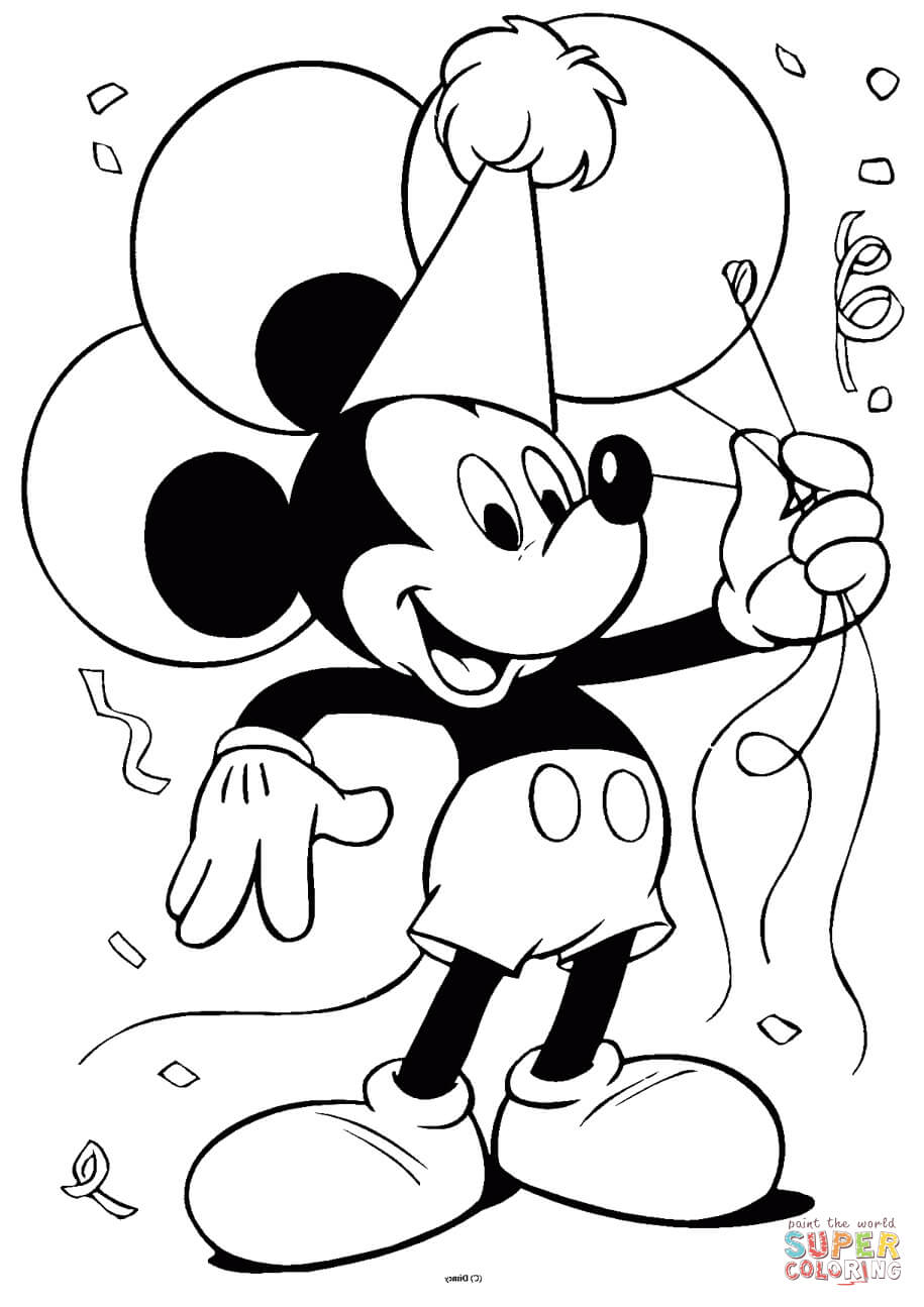 Mickey mouse with balloons coloring page free printable coloring pages